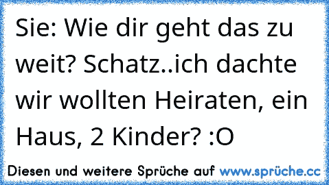 Sie: Wie dir geht das zu weit? Schatz..ich dachte wir wollten Heiraten, ein Haus, 2 Kinder? :O