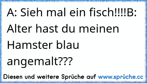 A: Sieh mal ein fisch!!!!
B: Alter hast du meinen Hamster blau angemalt???