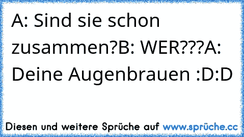 A: Sind sie schon zusammen?
B: WER???
A: Deine Augenbrauen :D:D