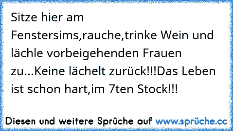 Sitze hier am Fenstersims,rauche,trinke Wein und lächle vorbeigehenden Frauen zu...Keine lächelt zurück!!!Das Leben ist schon hart,im 7ten Stock!!!