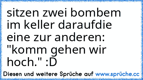 sitzen zwei bombem im keller darauf
die eine zur anderen: "komm gehen wir hoch." :D