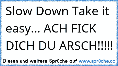 Slow Down Take it easy... ACH FICK DICH DU ARSCH!!!!!