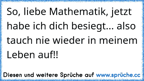 So, liebe Mathematik, jetzt habe ich dich besiegt... also tauch nie wieder in meinem Leben auf!!