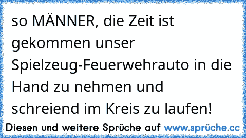 so MÄNNER, die Zeit ist gekommen unser Spielzeug-Feuerwehrauto in die Hand zu nehmen und schreiend im Kreis zu laufen!