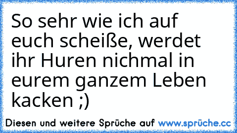 So sehr wie ich auf euch scheiße, werdet ihr Huren nichmal in eurem ganzem Leben kacken ;)