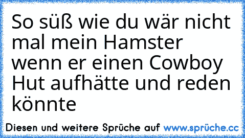 So süß wie du wär nicht mal mein Hamster wenn er einen Cowboy Hut aufhätte und reden könnte