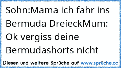 Sohn:Mama ich fahr ins Bermuda Dreieck
Mum: Ok vergiss deine Bermudashorts nicht