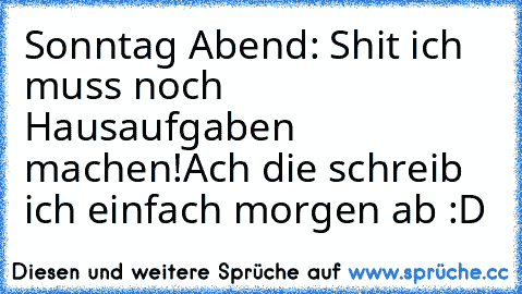 Sonntag Abend: Shit ich muss noch Hausaufgaben machen!Ach die schreib ich einfach morgen ab :D