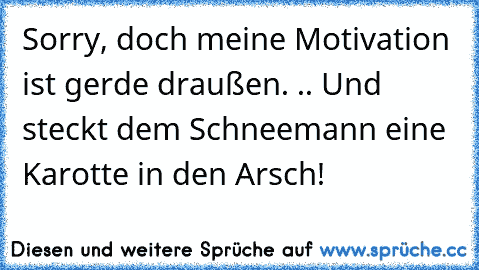 Sorry, doch meine Motivation ist gerde draußen. .. Und steckt dem Schneemann eine Karotte in den Arsch!