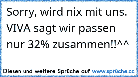 Sorry, wird nix mit uns. VIVA sagt wir passen nur 32% zusammen!!^^