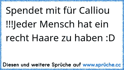 Spendet mit für Calliou !!!
Jeder Mensch hat ein recht Haare zu haben :D