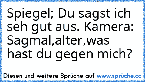 Spiegel; Du sagst ich seh gut aus. Kamera: Sagmal,alter,was hast du gegen mich?