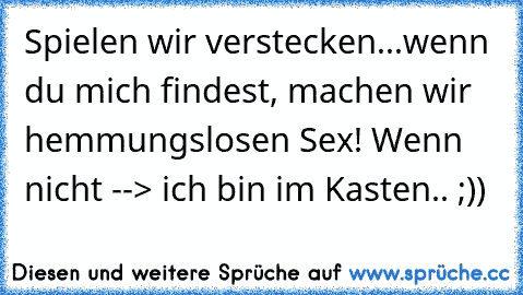 Spielen wir verstecken...wenn du mich findest, machen wir hemmungslosen Sex! Wenn nicht --> ich bin im Kasten.. ;))