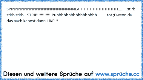 SPINNNNNNNNNNNNNNNNNNNNNE
AHHHHHHHHHHHHH..........
stirb stirb stirb    STRIB!!!!!!!!!!!!
Puhhhhhhhhhhhhhhhhh...........
tot ;D
wenn du das auch kennst dann LIKE!!!
♥