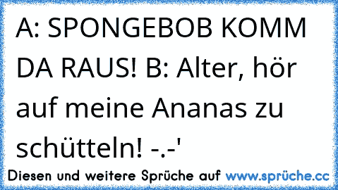 A: SPONGEBOB KOMM DA RAUS! B: Alter, hör auf meine Ananas zu schütteln! -.-'