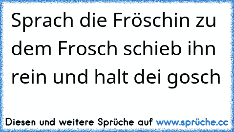 Sprach die Fröschin zu dem Frosch schieb ihn rein und halt dei gosch