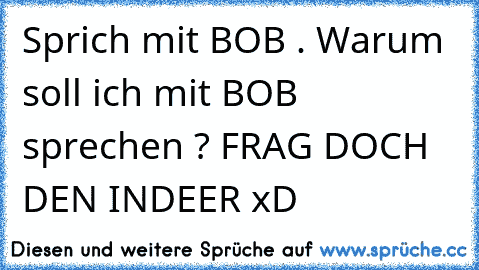 Sprich mit BOB . Warum soll ich mit BOB sprechen ? FRAG DOCH DEN INDEER xD