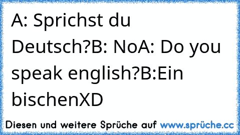 A: Sprichst du Deutsch?
B: No
A: Do you speak english?
B:Ein bischen
XD