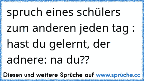 spruch eines schülers  zum anderen jeden tag : hast du gelernt, der adnere: na du??