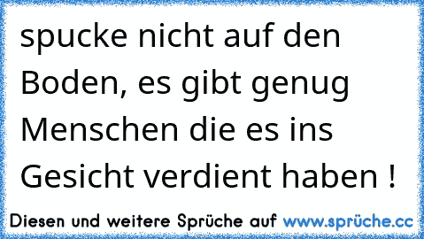 spucke nicht auf den Boden, es gibt genug Menschen die es ins Gesicht verdient haben !