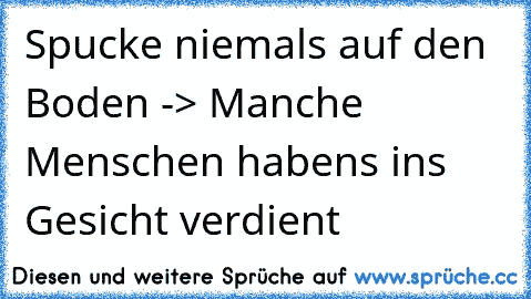 Spucke niemals auf den Boden -> Manche Menschen habens ins Gesicht verdient