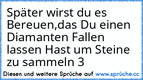 Später wirst du es Bereuen,das Du einen Diamanten Fallen lassen Hast um Steine zu sammeln ♥3