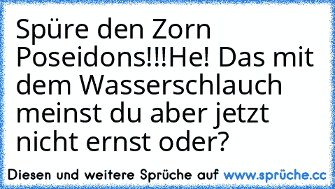 Spüre den Zorn Poseidons!!!
He! Das mit dem Wasserschlauch meinst du aber jetzt nicht ernst oder?