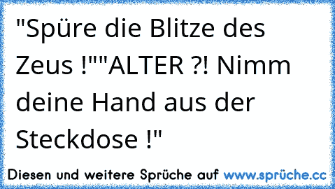 "Spüre die Blitze des Zeus !"
"ALTER ?! Nimm deine Hand aus der Steckdose !"