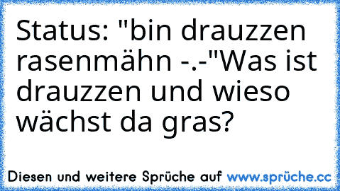 Status: "bin drauzzen rasenmähn -.-"
Was ist drauzzen und wieso wächst da gras?