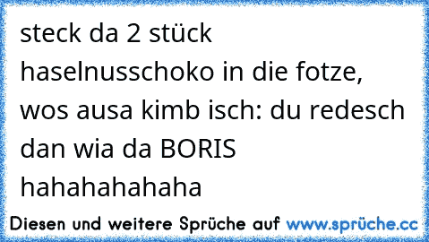 steck da 2 stück haselnusschoko in die fotze, wos ausa kimb isch: du redesch dan wia da BORIS hahahahahaha