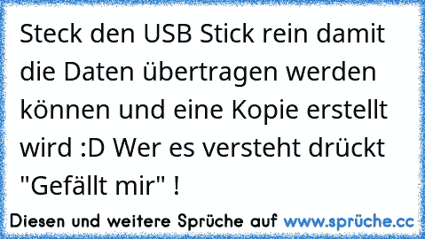 Steck den USB Stick rein damit die Daten übertragen werden können und eine Kopie erstellt wird :D Wer es versteht drückt "Gefällt mir" !