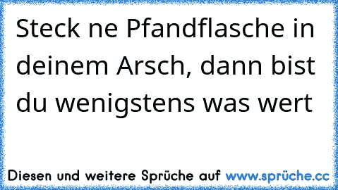 Steck ne Pfandflasche in deinem Arsch, dann bist du wenigstens was wert