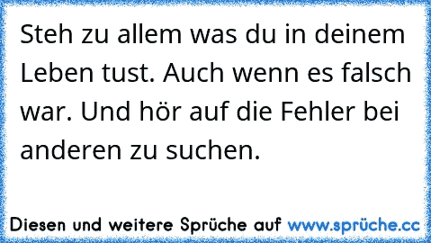 Steh zu allem was du in deinem Leben tust. Auch wenn es falsch war. Und hör auf die Fehler bei anderen zu suchen.