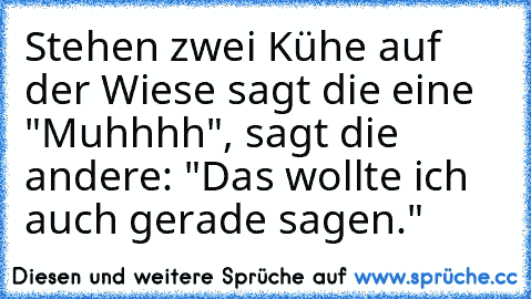 Stehen zwei Kühe auf der Wiese sagt die eine "Muhhhh", sagt die andere: "Das wollte ich auch gerade sagen."