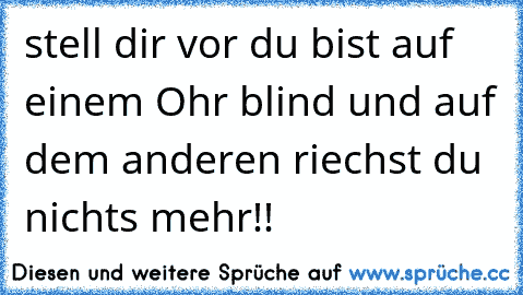 stell dir vor du bist auf einem Ohr blind und auf dem anderen riechst du nichts mehr!!