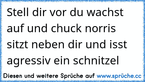 Stell dir vor du wachst auf und chuck norris sitzt neben dir und isst agressiv ein schnitzel