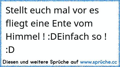 Stellt euch mal vor es fliegt eine Ente vom Himmel ! :D
Einfach so ! :D