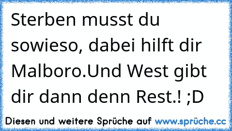 Sterben musst du sowieso, dabei hilft dir Malboro.
Und West gibt dir dann denn Rest.! ;D