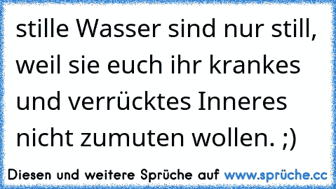 stille Wasser sind nur still, weil sie euch ihr krankes und verrücktes Inneres nicht zumuten wollen. ;)