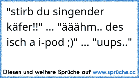 "stirb du singender käfer!!" ... "ääähm.. des isch a i-pod ;)" ... "uups.."