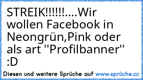 STREIK!!!!!!
....
Wir wollen Facebook in Neongrün,Pink oder als art ''Profilbanner'' :D