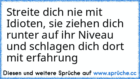 Streite dich nie mit Idioten, sie ziehen dich runter auf ihr Niveau und schlagen dich dort mit erfahrung ♥