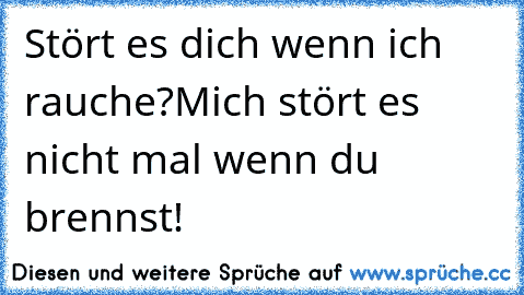 Stört es dich wenn ich rauche?
Mich stört es nicht mal wenn du brennst!