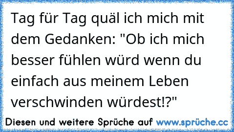 Tag für Tag quäl ich mich mit dem Gedanken: "Ob ich mich besser fühlen würd wenn du einfach aus meinem Leben verschwinden würdest!?"