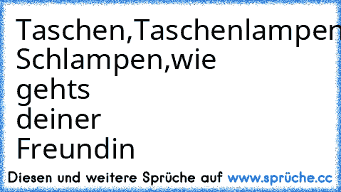 Taschen,Taschenlampen,Lampen,Schlampen...
Apropo Schlampen,wie gehts deiner Freundin
♥