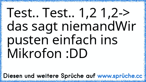 Test.. Test.. 1,2 1,2
-> das sagt niemand
Wir pusten einfach ins Mikrofon :DD