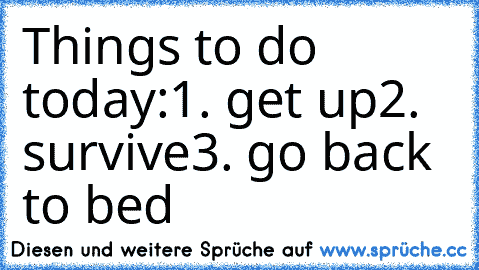 Things to do today:
1. get up
2. survive
3. go back to bed