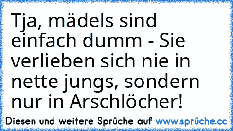 Tja, mädels sind einfach dumm - Sie verlieben sich nie in nette jungs, sondern nur in Arschlöcher!