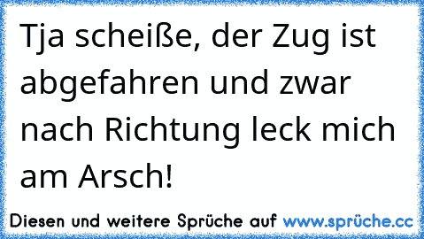 Tja scheiße, der Zug ist abgefahren und zwar nach Richtung leck mich am Arsch!