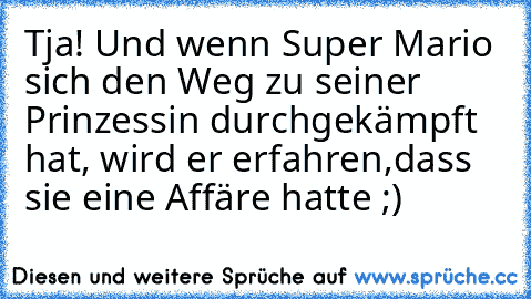 Tja! Und wenn Super Mario sich den Weg zu seiner Prinzessin durchgekämpft hat, wird er erfahren,dass sie eine Affäre hatte ;)